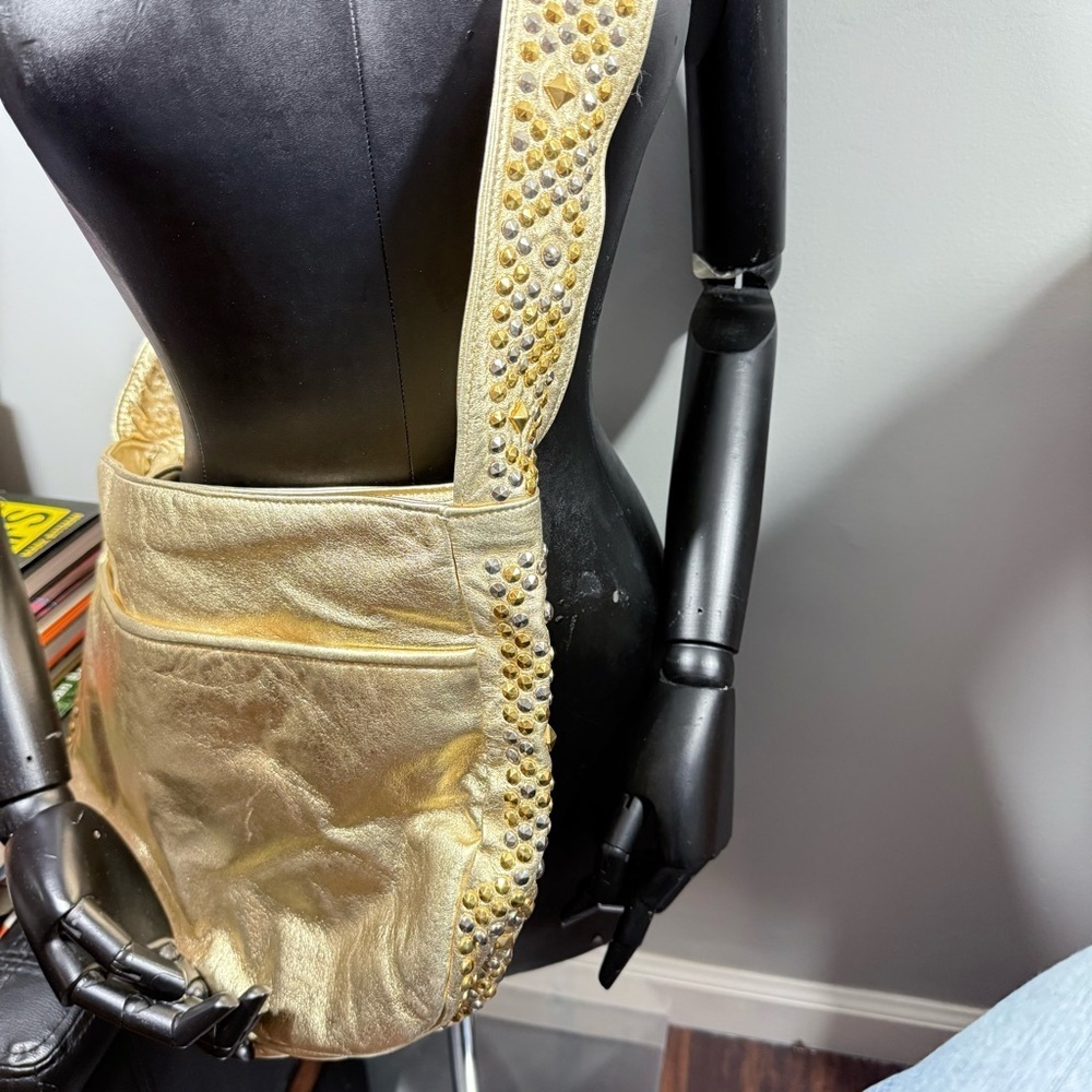Gold Studded Leather Shoulder Bag - Picture 12 of 15